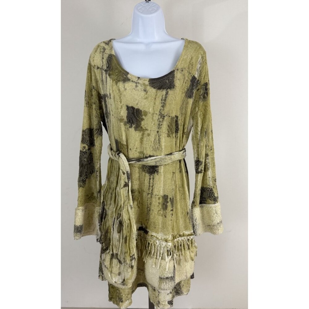 LACE The Label Long Sleeve Knit Mixed Media Shift Dress With Tie Belt Sz L